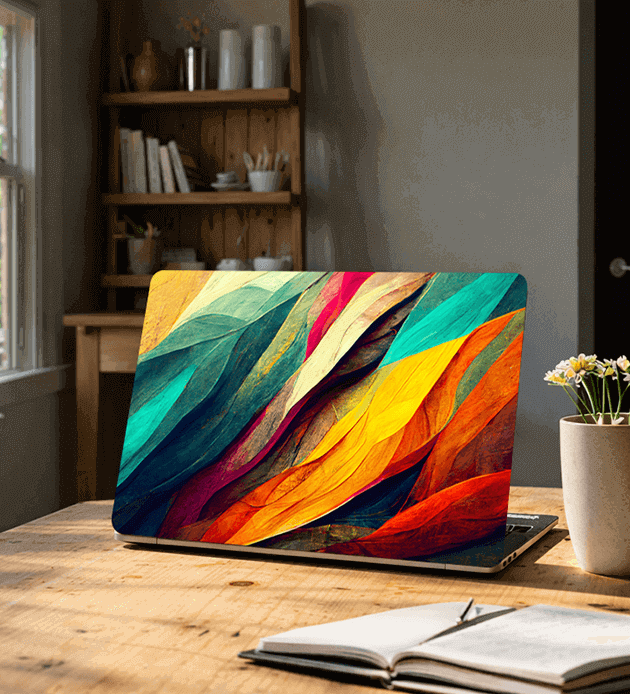 Vibrant laptop skin applied to a laptop