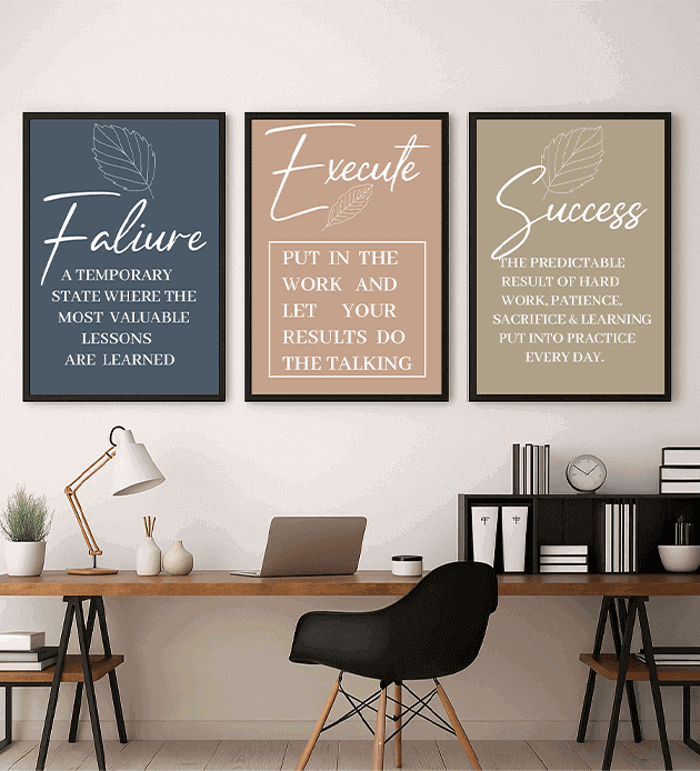 Modern canvas frames displayed on a wall