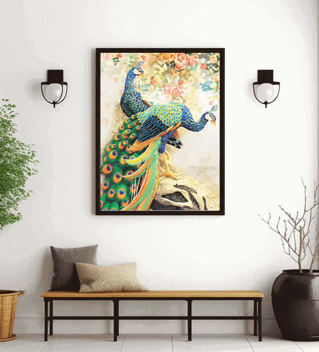 Modern canvas frames displayed on a wall