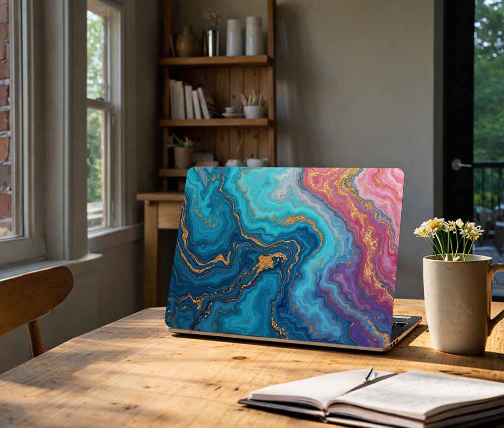 Azure Pink Fluid Marble Waves Laptop Skin (UPTO 15.6" Laptop Skin Compatible with HP, Apple, Dell, Sony, Lenovo, Asus & More)