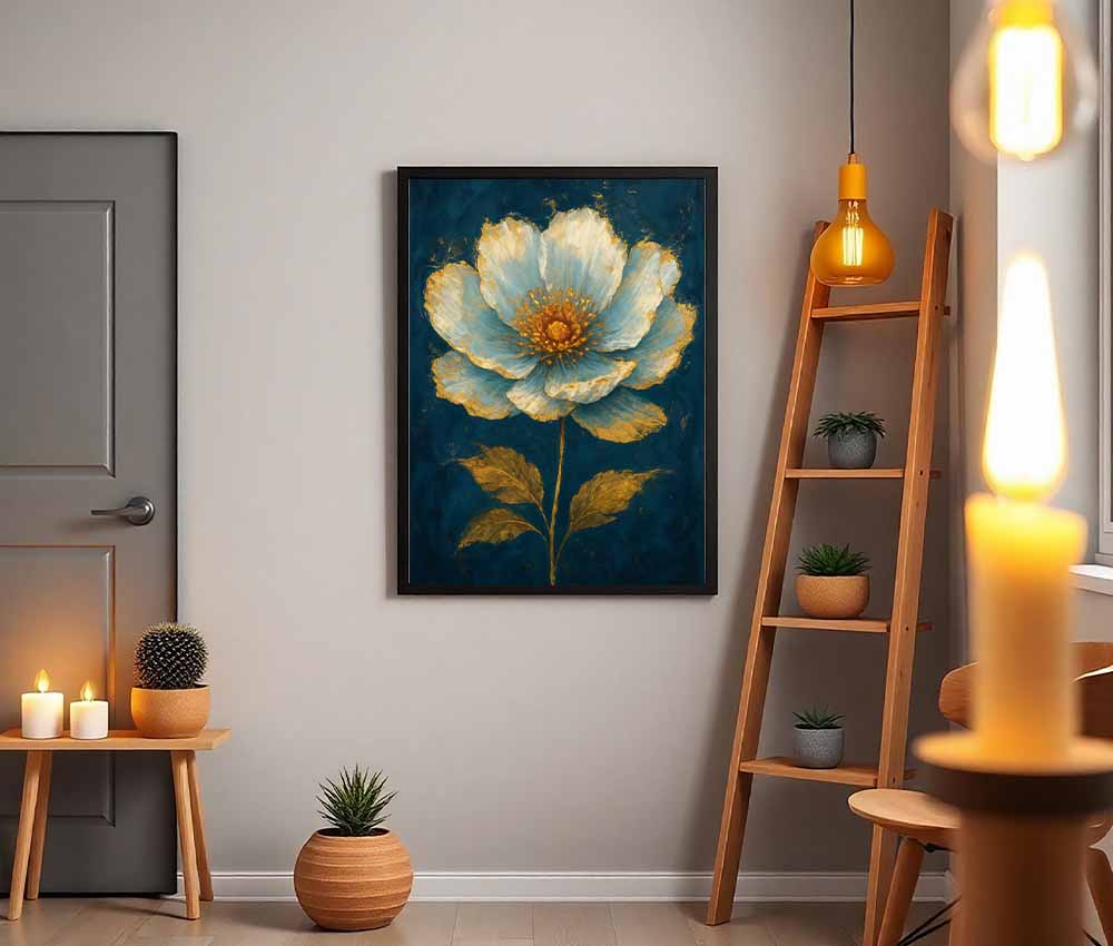 Blue Gold Floral Canvas Frame