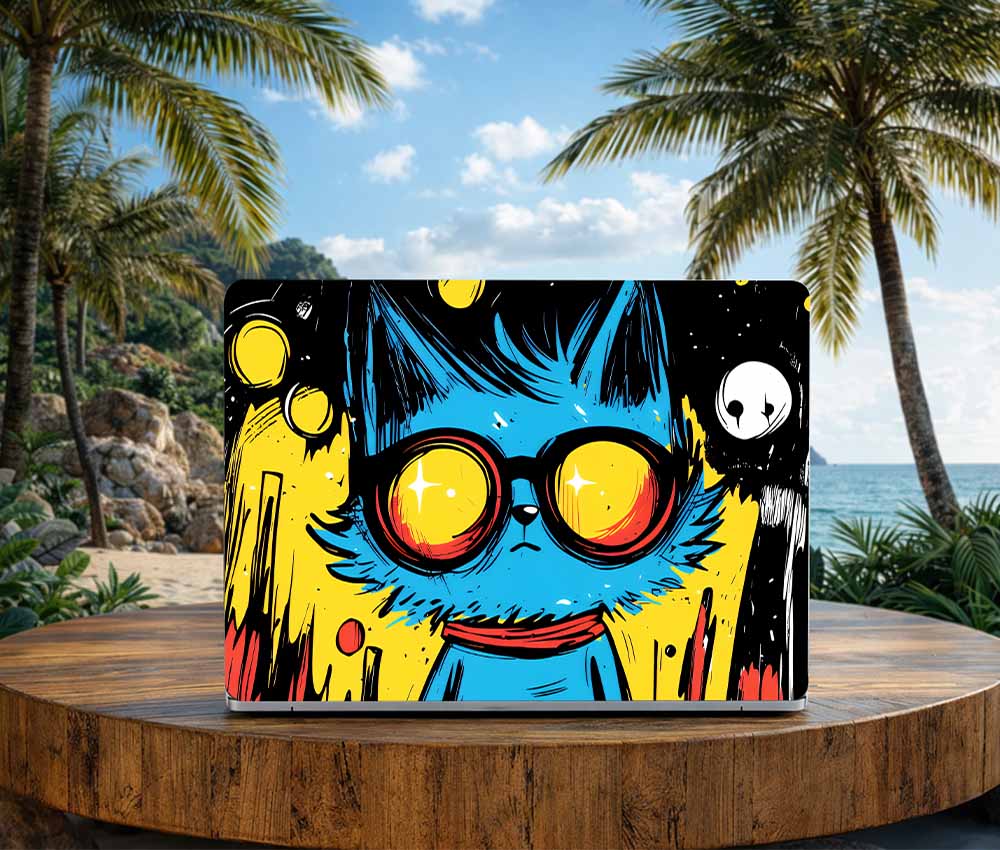 Cosmic Neon Cat Vision Laptop Skin (UPTO 15.6" Laptop Skin Compatible with HP, Apple, Dell, Sony, Lenovo, Asus & More)