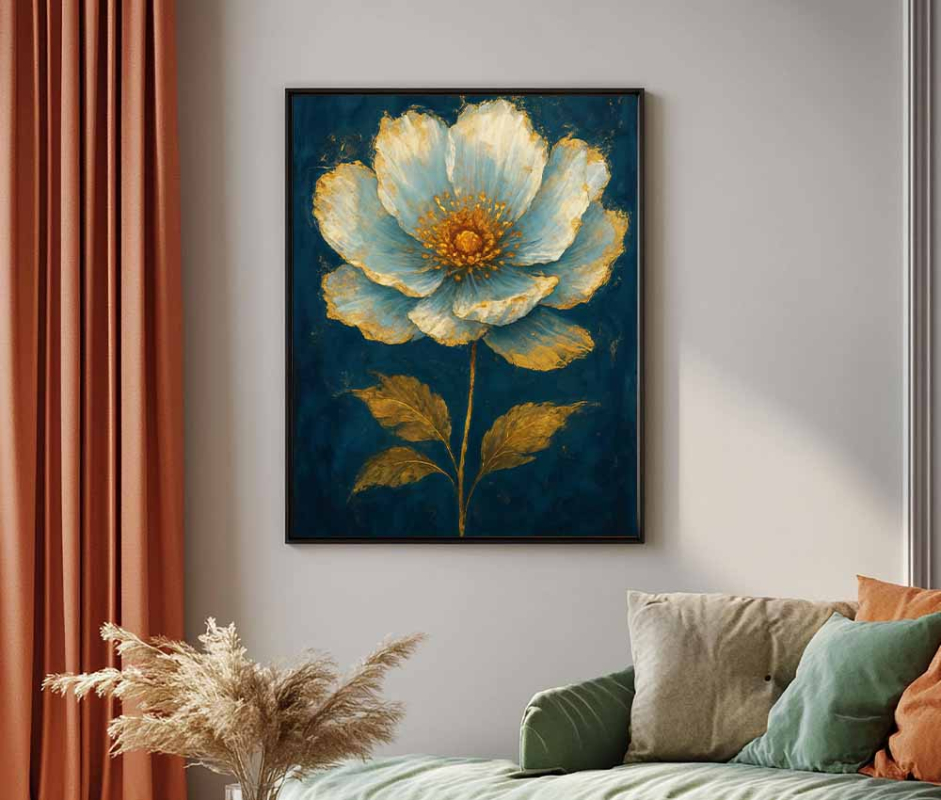 Blue Gold Floral Canvas Frame