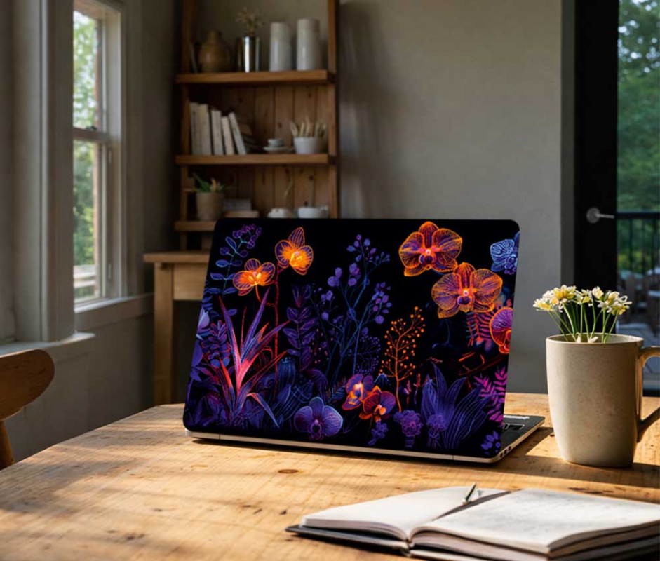 Neon Orchid Garden Glow Laptop Skin (UPTO 15.6" Laptop Skin Compatible with HP, Apple, Dell, Sony, Lenovo, Asus & More)