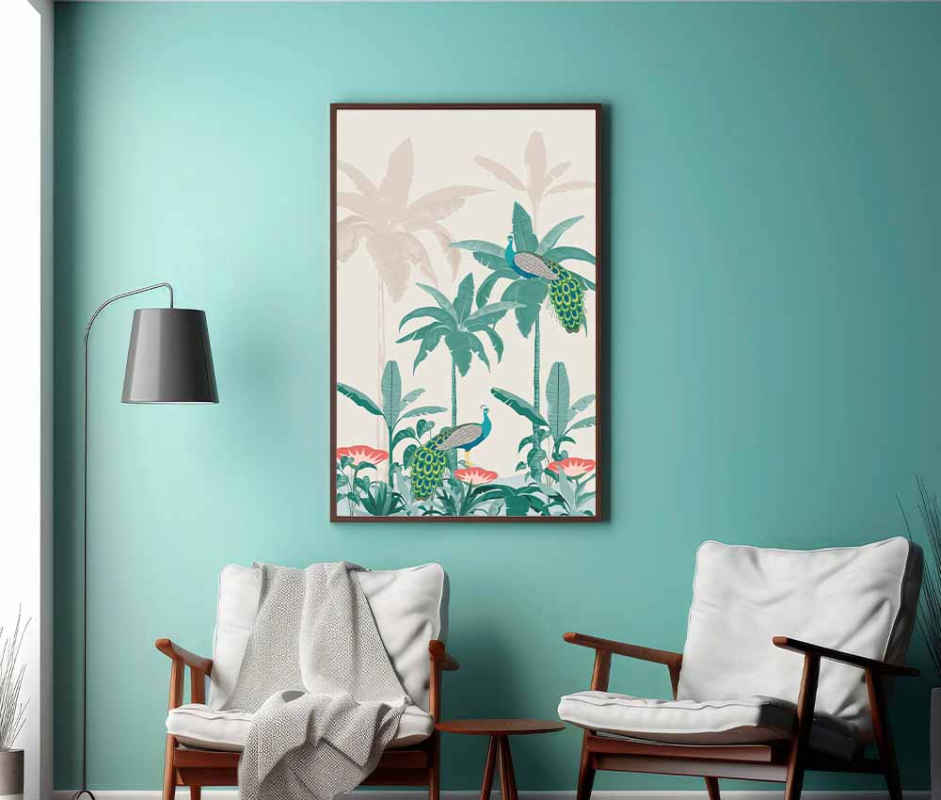 Palm Paradise Peacock Canvas Frame