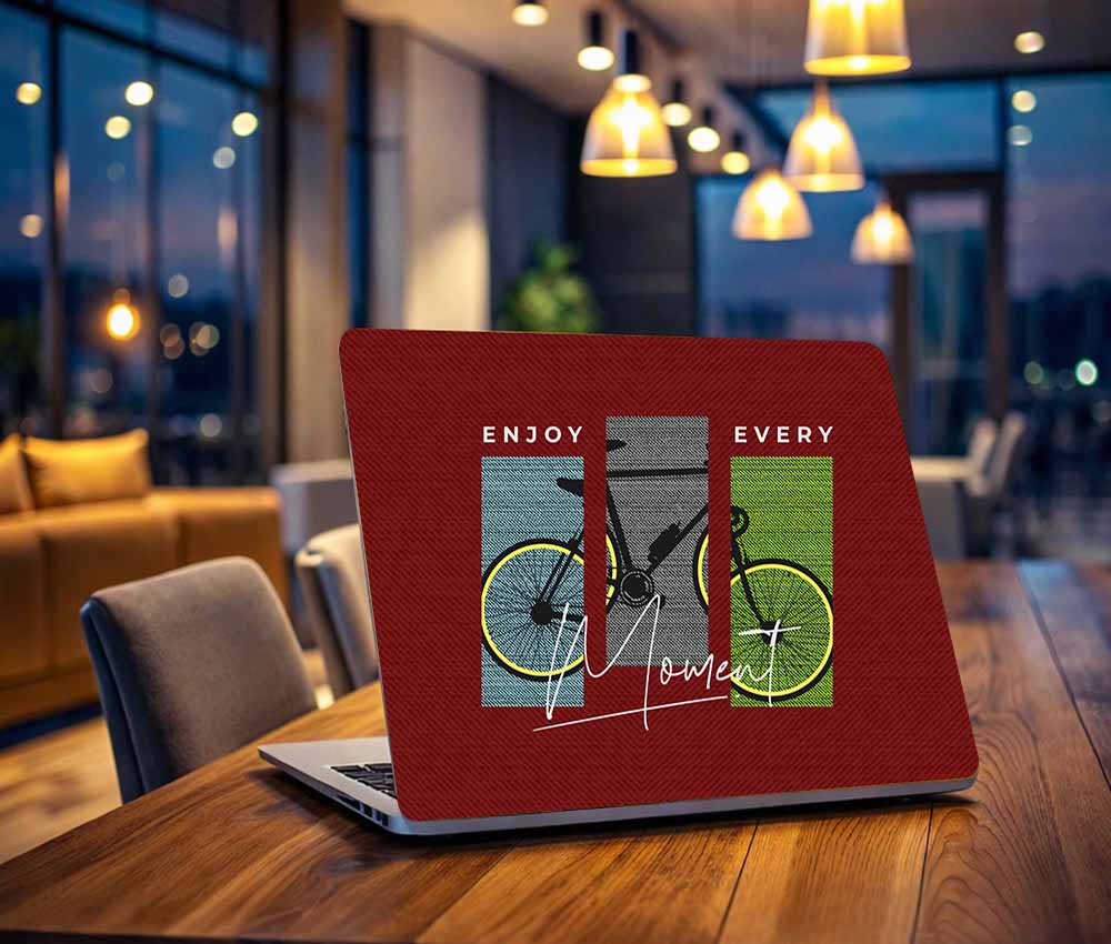 Enjoy Every Ride Minimal Bicycle Laptop Skin (UPTO 15.6" Laptop Skin Compatible with HP, Apple, Dell, Sony, Lenovo, Asus & More)