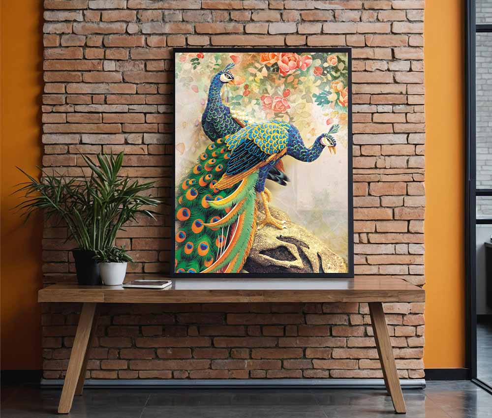 Majestic Peacock Floral Art Frame