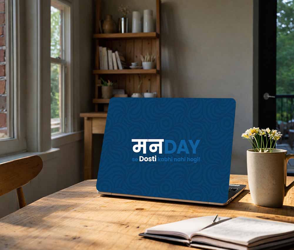 Monday Blues Desi Humor Laptop Skin (UPTO 15.6" Laptop Skin Compatible with HP, Apple, Dell, Sony, Lenovo, Asus & More)