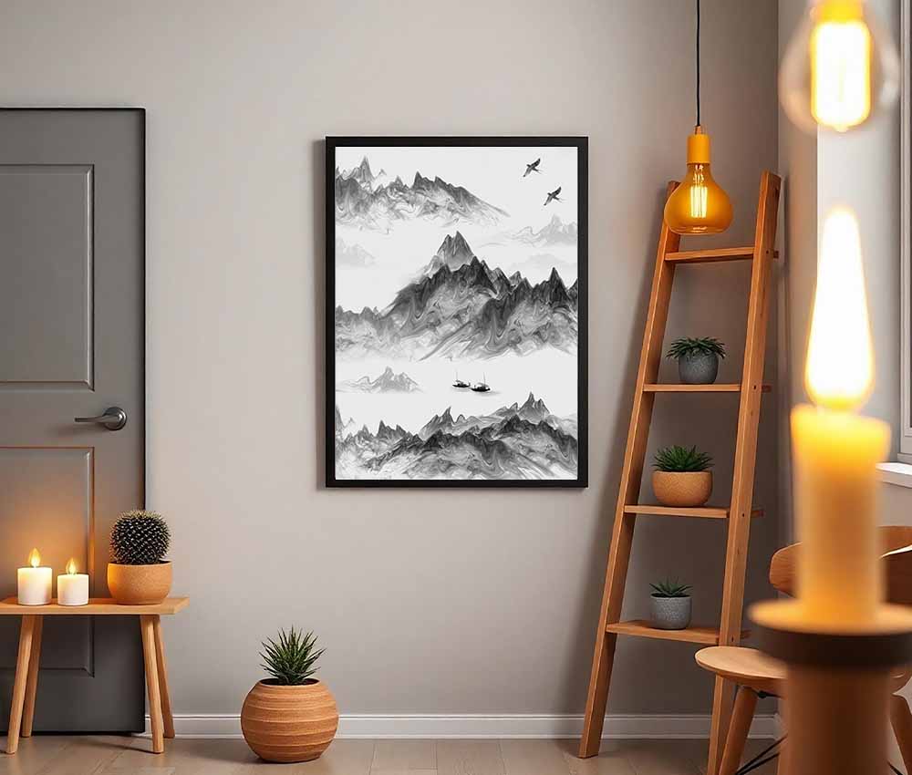 Monochrome Mountain Serenity Frame