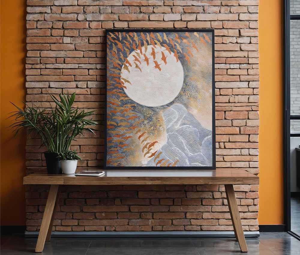 Moonlit Birds Abstract Frame Set