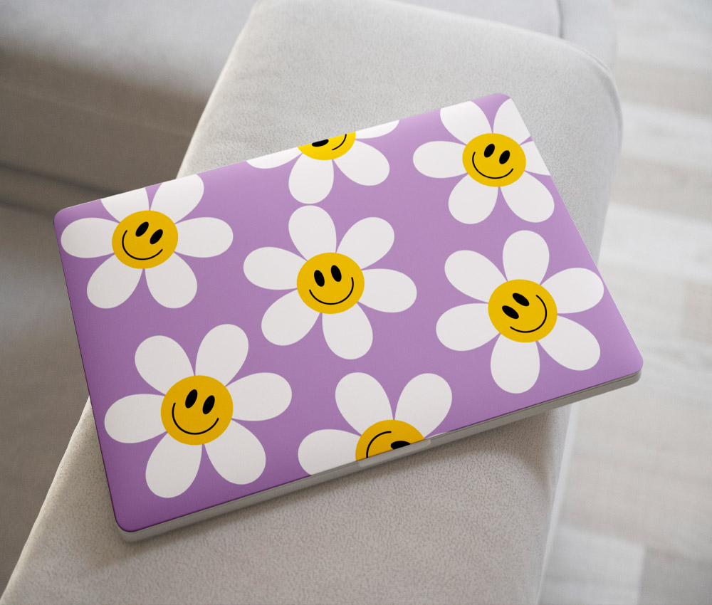 Pastel Smiley Flower Vibes Laptop Skin (UPTO 15.6" Laptop Skin Compatible with HP, Apple, Dell, Sony, Lenovo, Asus & More)