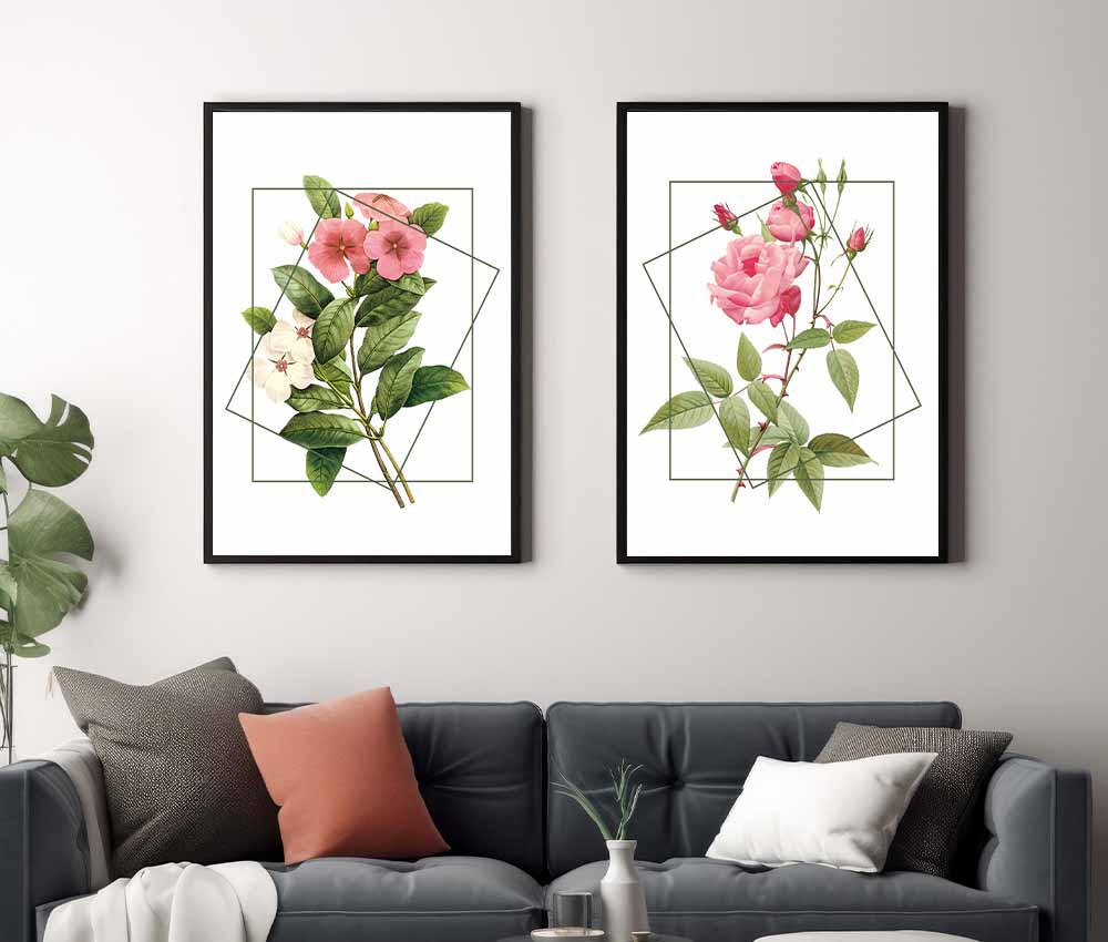 Timeless Pink Rose Botanical Frame Set